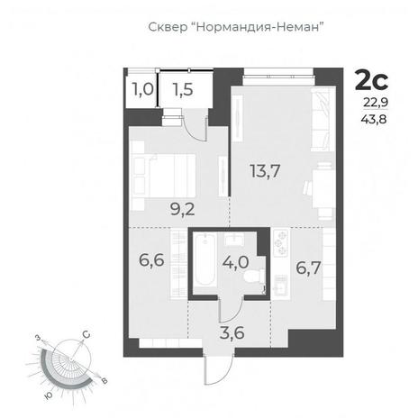 Вариант №9544, 2-комнатная квартира в жилом комплексе 