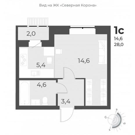 Вариант №6290, 1-комнатная квартира в жилом комплексе 