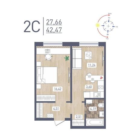 Вариант №12178, 2-комнатная квартира в жилом комплексе 