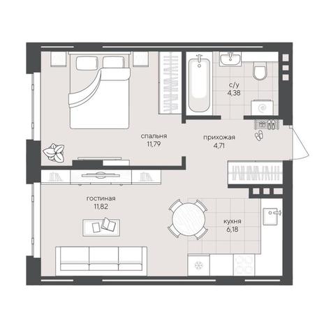 Вариант №15456, 1-комнатная квартира в жилом комплексе Новый Кедровый