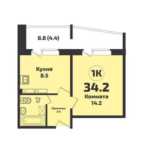Вариант №11475, 1-комнатная квартира в жилом комплексе 
