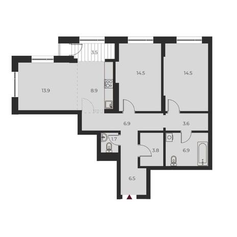 Вариант №14142, 3-комнатная квартира в жилом комплексе Авиатор