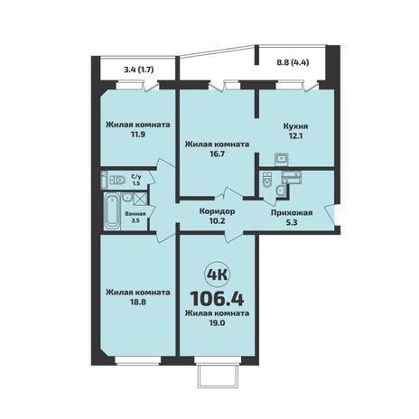 Вариант №14749, 4-комнатная квартира в жилом комплексе Оскар