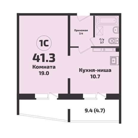 Вариант №11477, 1-комнатная квартира в жилом комплексе 