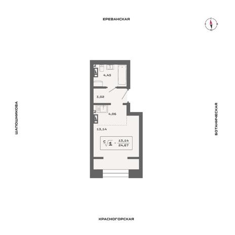 Вариант №13542, 1-комнатная квартира в жилом комплексе Нормандия-Неман