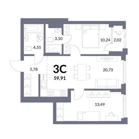 Вариант №11653, 3-комнатная квартира в жилом комплексе Прованс