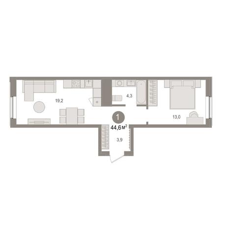 Вариант №14943, 1-комнатная квартира в жилом комплексе Пифагор