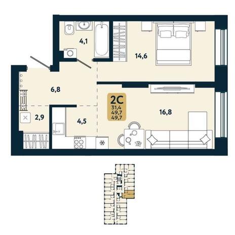 Вариант №15099, 2-комнатная квартира в жилом комплексе Семейный квартал