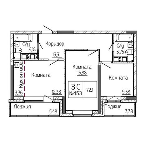 Вариант №9421, 3-комнатная квартира в жилом комплексе 