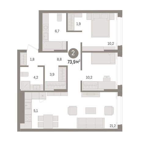 Вариант №9046, 2-комнатная квартира в жилом комплексе Марсель-2