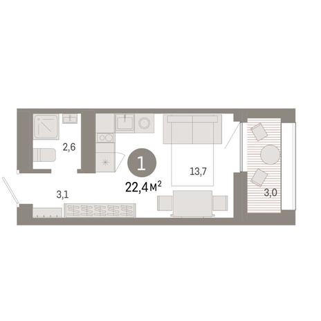 Вариант №14823, 1-комнатная квартира в жилом комплексе Первый на Рябиновой