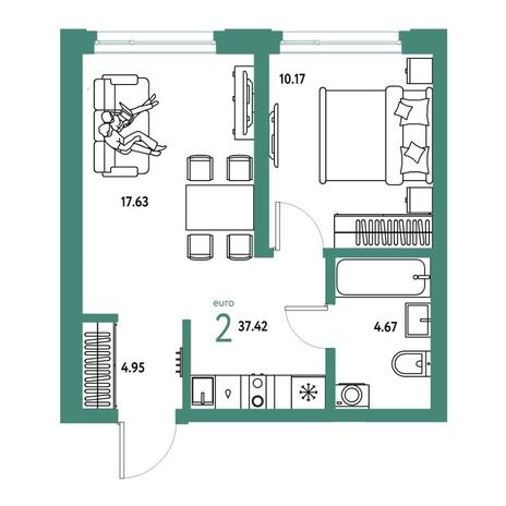 Вариант №15830, 2-комнатная квартира в жилом комплексе Тайм сквер