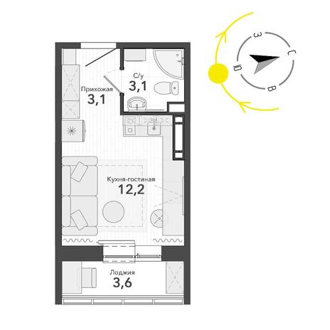 Вариант №14772, 1-комнатная квартира в жилом комплексе Калина Красная