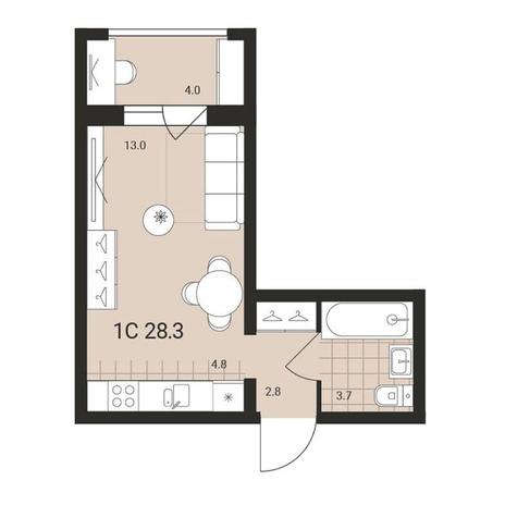 Вариант №14501, 1-комнатная квартира в жилом комплексе 
