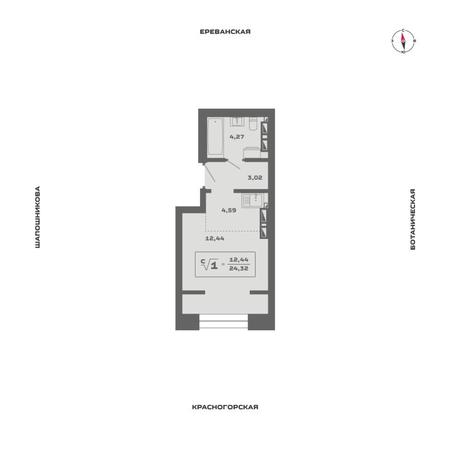 Вариант №13555, 1-комнатная квартира в жилом комплексе Основатели