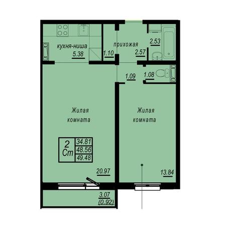 Вариант №4945, 2-комнатная квартира в жилом комплексе На Снежиной