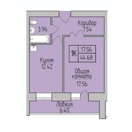 Вариант №6964, 1-комнатная квартира в жилом комплексе 