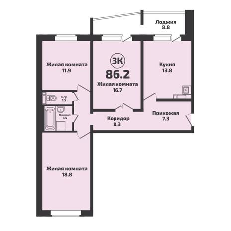 Вариант №5723, 3-комнатная квартира в жилом комплексе 