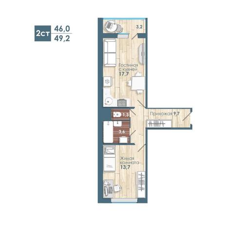 Вариант №8735, 2-комнатная квартира в жилом комплексе 