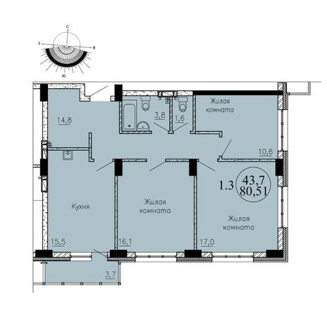 Вариант №8530, 3-комнатная квартира в жилом комплексе Классик (Classic)