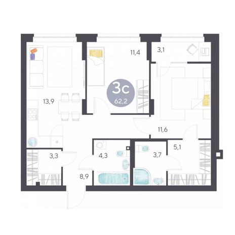 Вариант №7142, 3-комнатная квартира в жилом комплексе 