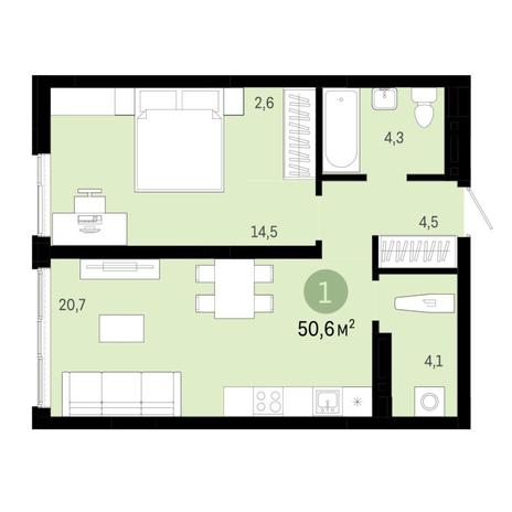 Вариант №6845, 2-комнатная квартира в жилом комплексе Спектр
