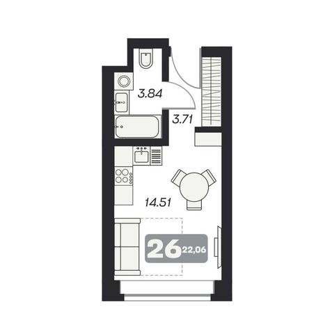 Вариант №11631, 1-комнатная квартира в жилом комплексе 