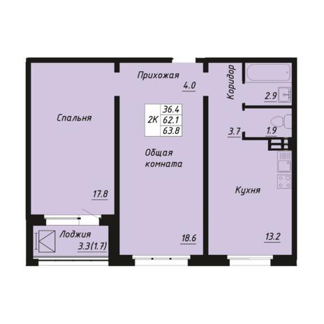 Вариант №5267, 2-комнатная квартира в жилом комплексе 