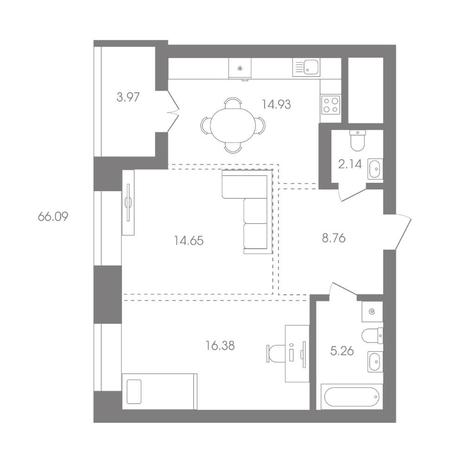 Вариант №7809, 2-комнатная квартира в жилом комплексе 