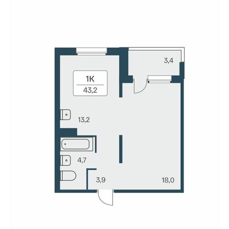 Вариант №13930, 1-комнатная квартира в жилом комплексе 