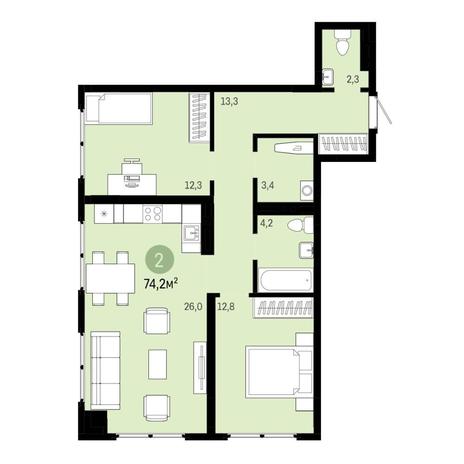 Вариант №6877, 3-комнатная квартира в жилом комплексе Облака
