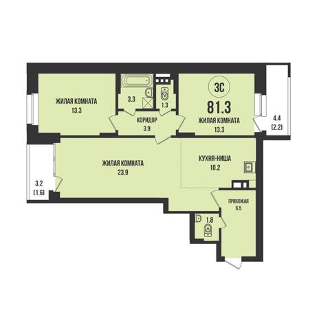 Вариант №13138, 3-комнатная квартира в жилом комплексе 