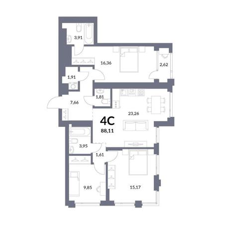 Вариант №12600, 4-комнатная квартира в жилом комплексе Квартал на Никитина
