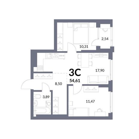 Вариант №13947, 3-комнатная квартира в жилом комплексе 