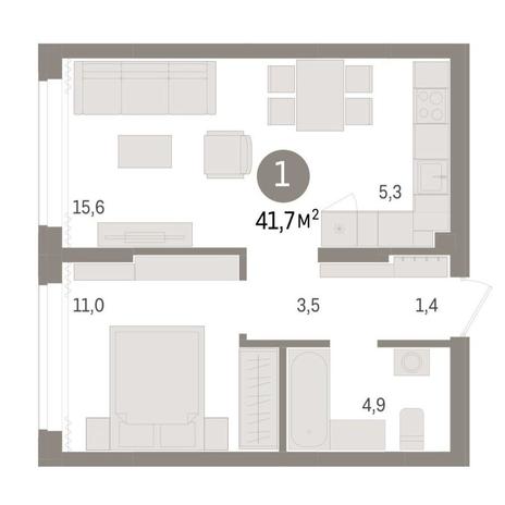 Вариант №9008, 1-комнатная квартира в жилом комплексе Smart Avenue