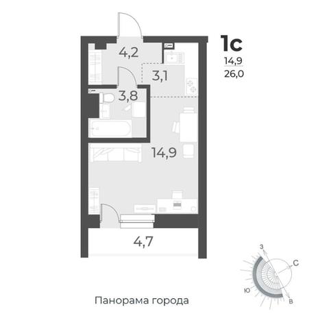 Вариант №8426, 1-комнатная квартира в жилом комплексе Расцветай на Игарской