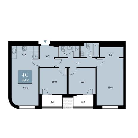 Вариант №11784, 4-комнатная квартира в жилом комплексе Авиатор