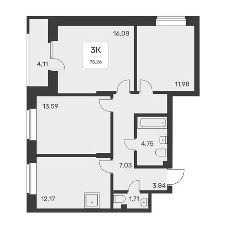 Вариант №8042, 3-комнатная квартира в жилом комплексе Tesla Park