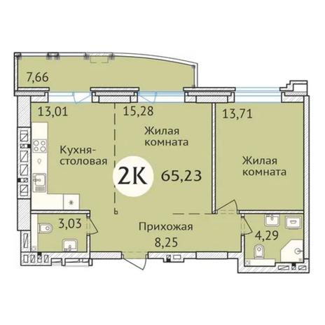 Вариант №6411, 2-комнатная квартира в жилом комплексе Квартал На Никитина