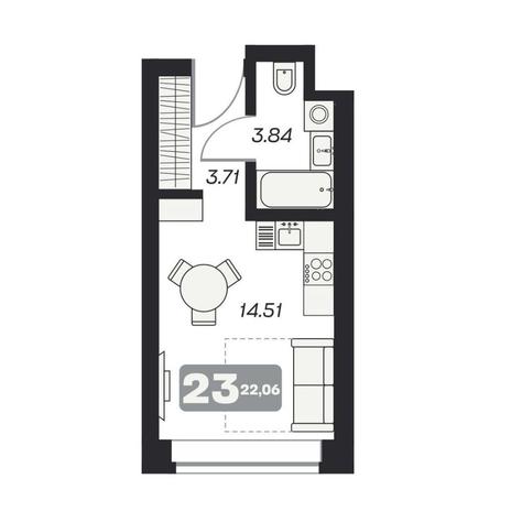 Вариант №11634, 1-комнатная квартира в жилом комплексе 