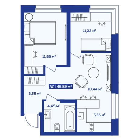 Вариант №7537, 3-комнатная квартира в жилом комплексе 