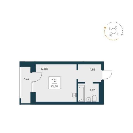Вариант №12536, 1-комнатная квартира в жилом комплексе 