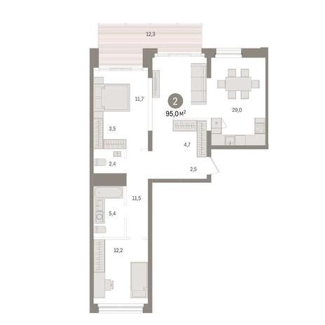 Вариант №14922, 2-комнатная квартира в жилом комплексе Облака