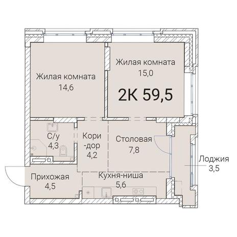 Вариант №10027, 2-комнатная квартира в жилом комплексе Новаторы