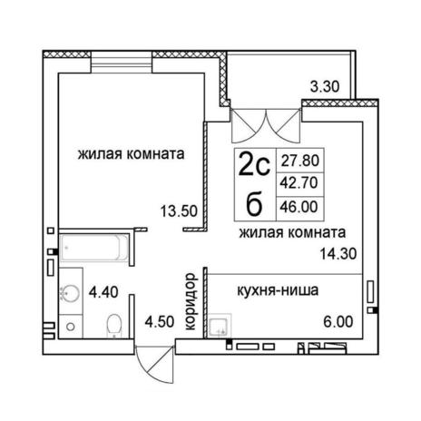Вариант №12845, 2-комнатная квартира в жилом комплексе 