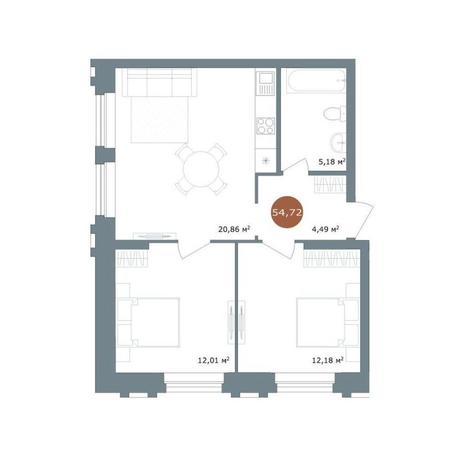 Вариант №15011, 3-комнатная квартира в жилом комплексе 19|56 Кварталы Телецентра