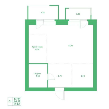 Вариант №15245, 1-комнатная квартира в жилом комплексе Новый Кедровый