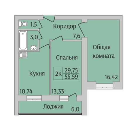 Вариант №6962, 2-комнатная квартира в жилом комплексе 