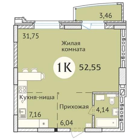 Вариант №6434, 2-комнатная квартира в жилом комплексе 