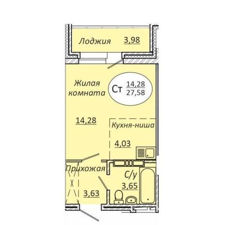 Вариант №10084, 1-комнатная квартира в жилом комплексе Комета-Октябрьский